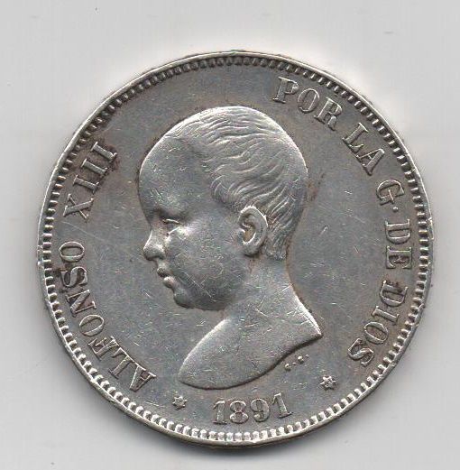 ALFONSO XIII DEL AÑO 1891* 91 DE 5 PESETAS